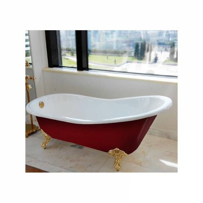 Ванна чугунная MAGLIEZZA Gracia 170х80 (экран красный,ножки золото). Фото