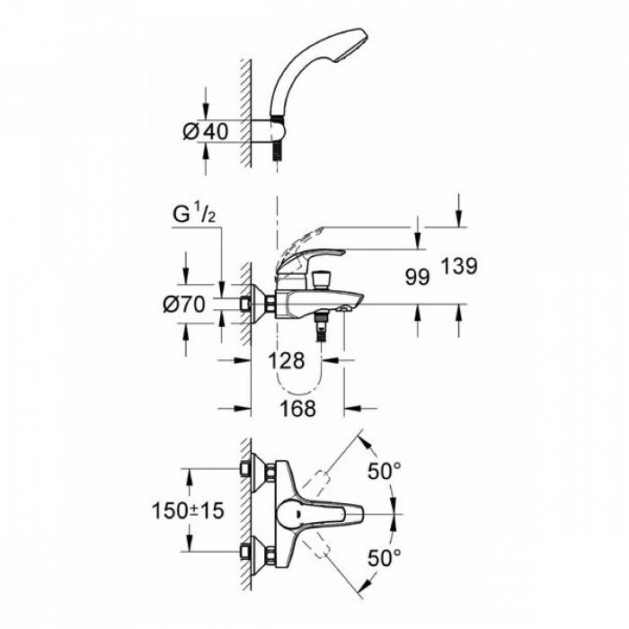 Смеситель для ванны GROHE Eurosmart 33302001. Фото
