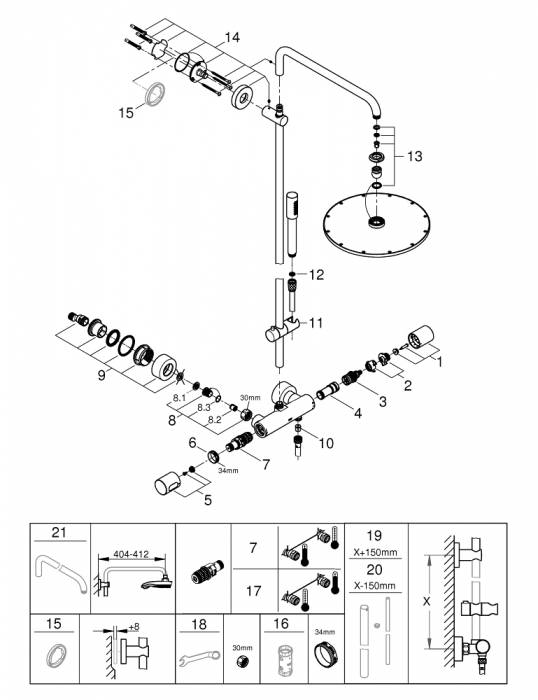 GROHE 27966000 Rainshower Душевая система с термостатом для душа с верхним душем Rainshower Cosmo 310 мм. Фото