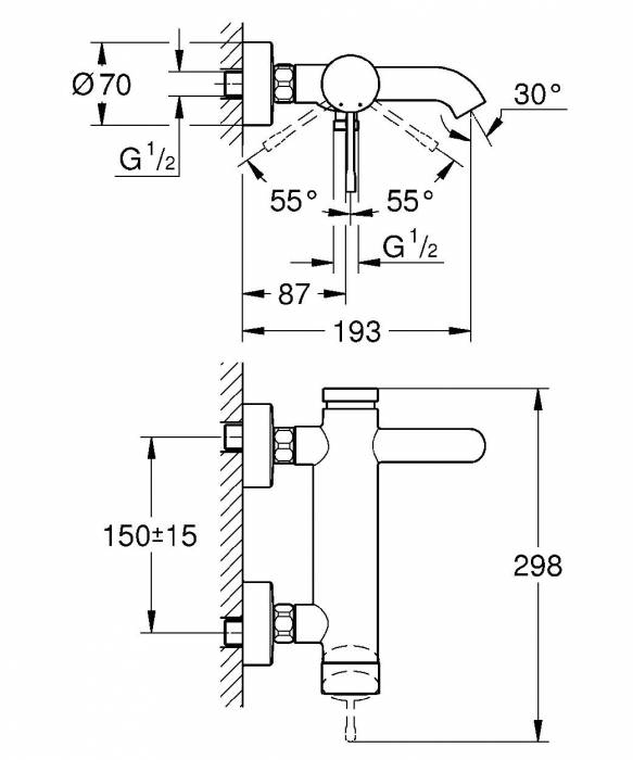 GROHE 33624001 Essence+ Смеситель однорычажный для ванны. Фото