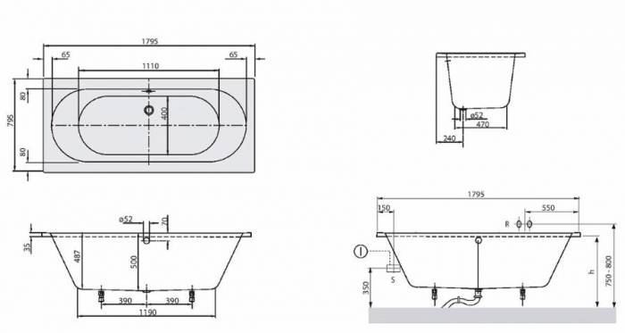 Ванна акриловая VILLEROY & BOCH O Novo UBA180CAS2V-01 Alpin. Фото