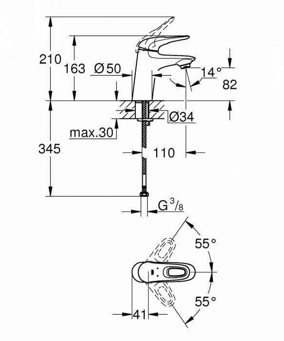 Смеситель для раковины GROHE Eurostyle 32468003. Фото