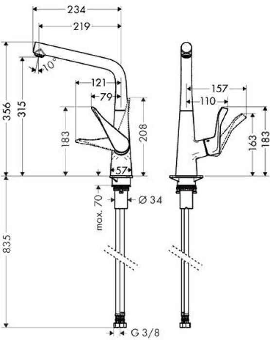 Смеситель для кухни Hansgrohe Metris хром 14822000. Фото