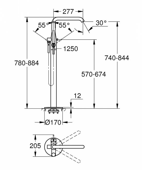 GROHE 23491AL1 Essence New Смеситель для ванны, напольный монтаж, цвет: темный гарфит, матовый. Фото