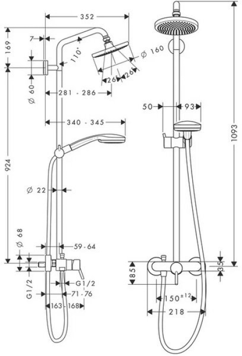 Душевая система Hansgrohe Croma 100 27154000. Фото