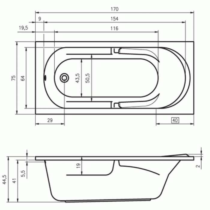 Ванна акриловая RIHO Future 170х75 BC28005. Фото