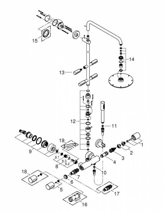 GROHE 27374000 Rainshower Sena 210 Душевая система с термостатом, боковыми душами, ручным душем. Фото