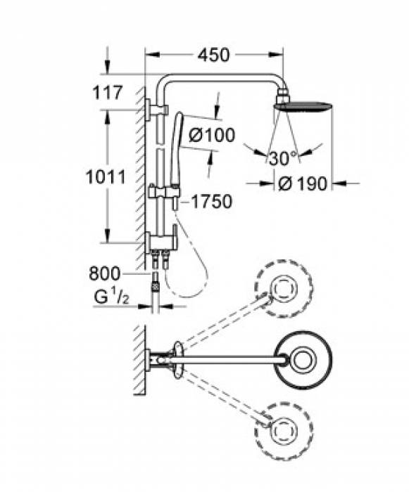 Душевая система GROHE Rainshower System Icon chrome 27433000. Фото
