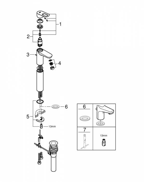 GROHE 32856000 BauLoop Смеситель однорычажный для свободностоящих раковин. Фото