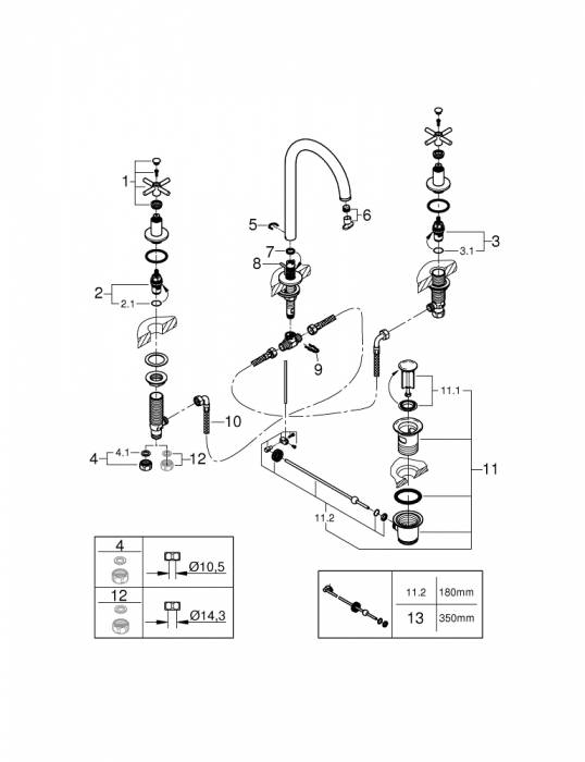 GROHE 20008003 Atrio New Смеситель двухвентильный для раковины на 3 отверстия, монтаж на бортик, крестобразная ручка, размер M. Фото