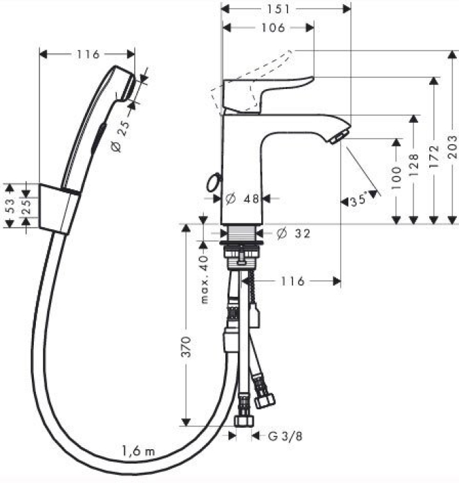 Набор для биде Hansgrohe Metris со сливным клапаном Push-Open 31285000. Фото