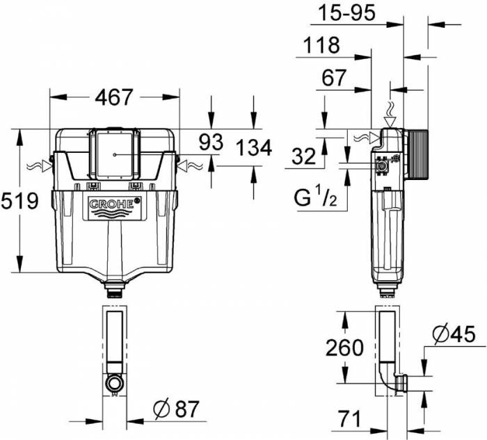 Смывной бачок скрытого монтажа GROHE GD2 38661000. Фото