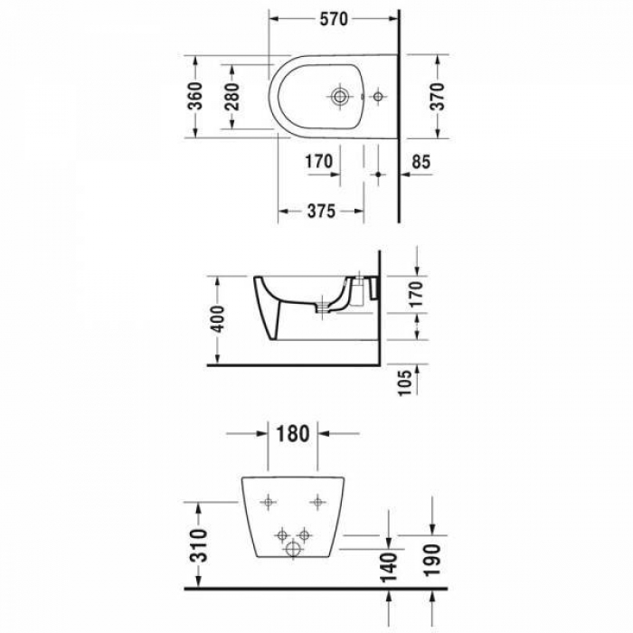 Биде подвесное DURAVIT ME by Starck 2288150000. Фото