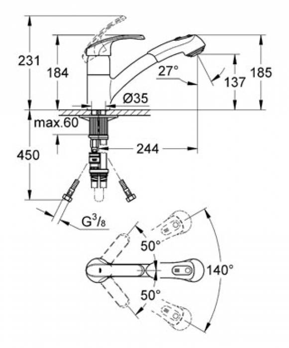 Смеситель для мойки GROHE Alira 32998SD0. Фото