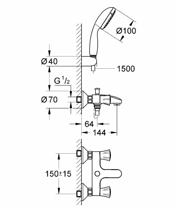 GROHE 2546010A Costa L Смеситель для ванны с душевым гарнитуром. Фото