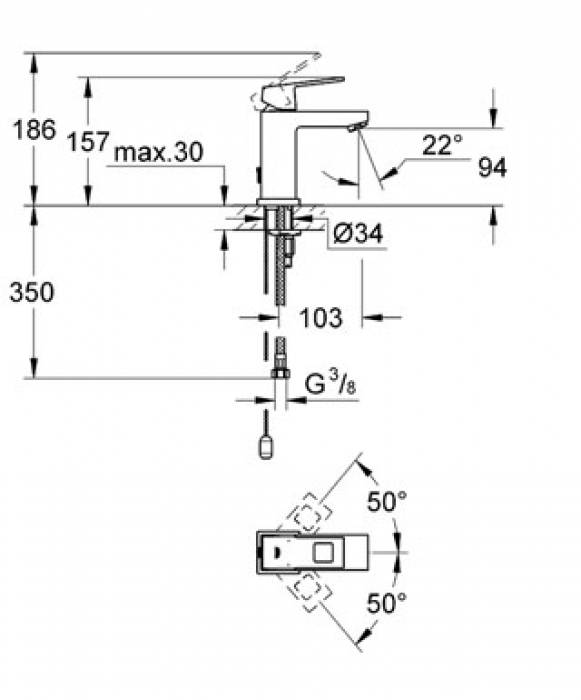 Смеситель для раковины GROHE Eurocube 2313100E. Фото