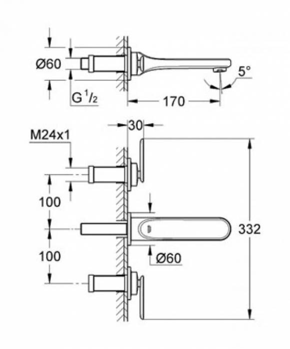 Смеситель для раковины GROHE Veris 20181000 (внешняя часть). Фото