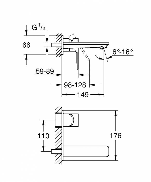 GROHE 19409DC1 Lineare New Смеситель для раковины настенный, на два отверстия, комплект верхней монтажной части для 32635. Фото