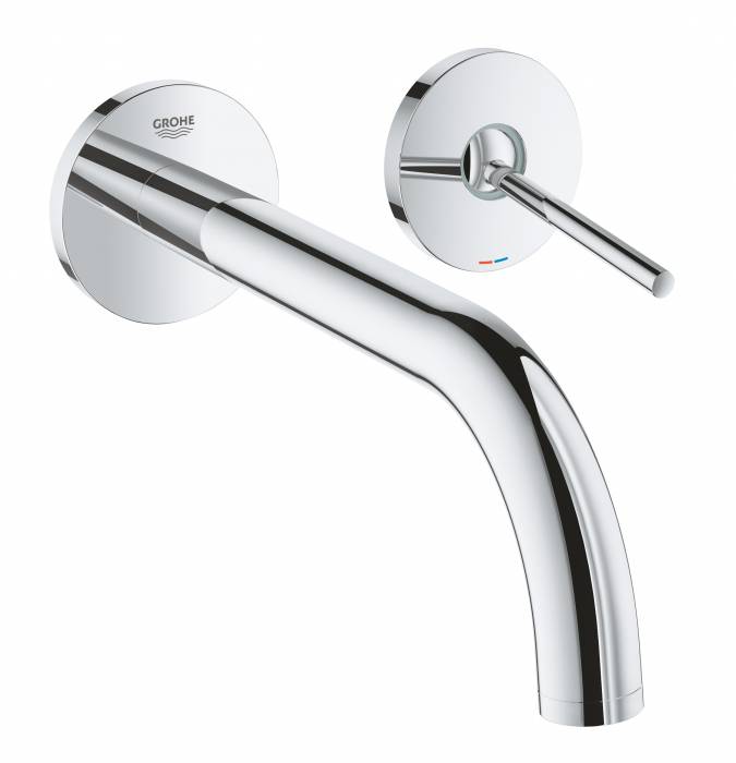 GROHE 19918003 Atrio New Joy Смеситель для раковины на 2 отверстия, настенный монтаж, вынос 221 мм, размер S (без встроенной части, комплект верхней монтажной части для 23 429 000). Фото