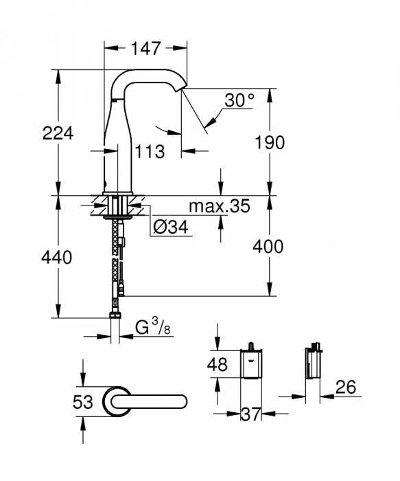 GROHE 36446000 Essence E Инфракрасная электроника для раковины без смешивания, 6V литиевая батарейка. Фото