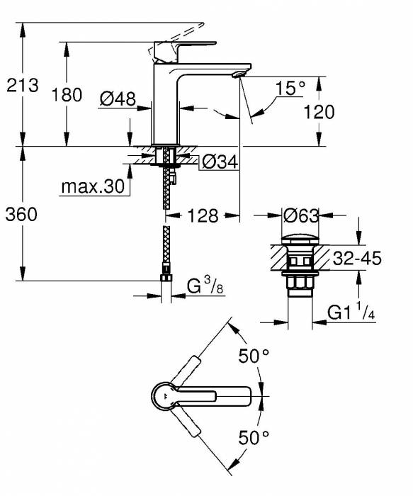 GROHE 23106DC1 Lineare New Смеситель однорычажный для раковины, гладкий корпус. Фото