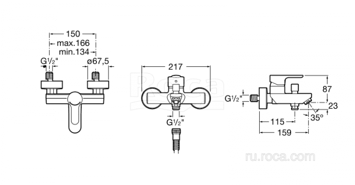 Смеситель ROCA L20 для ванны-душа A5A0209C0M. Фото