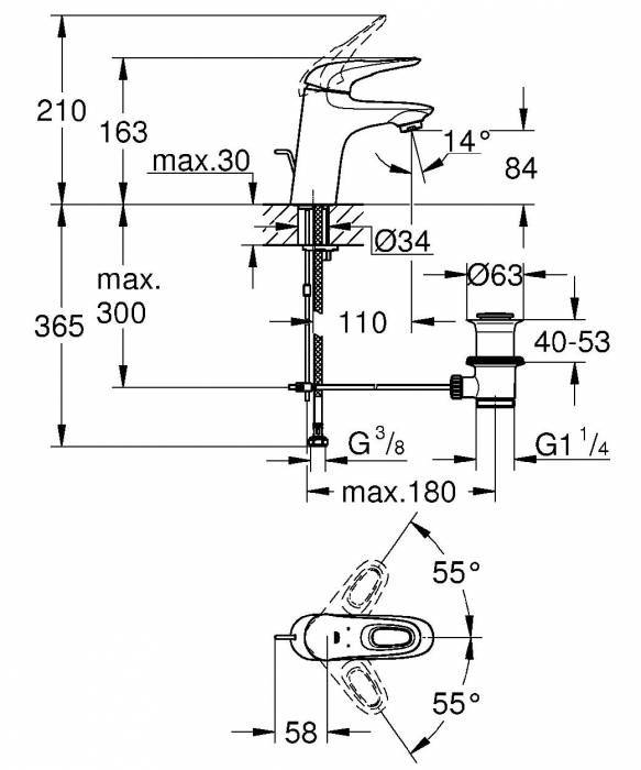 GROHE 33558003 Eurostyle 2015 Смеситель для раковины со сливным гарнитуром. Фото