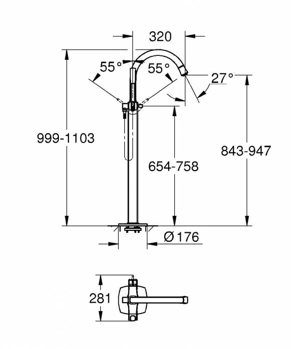 GROHE 23318A00 Grandera Смеситель однорычажный для ванны, напольный монтаж. Фото