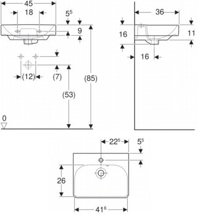 Раковина GEBERIT Smyle Square 45х36 500.222.01.1. Фото