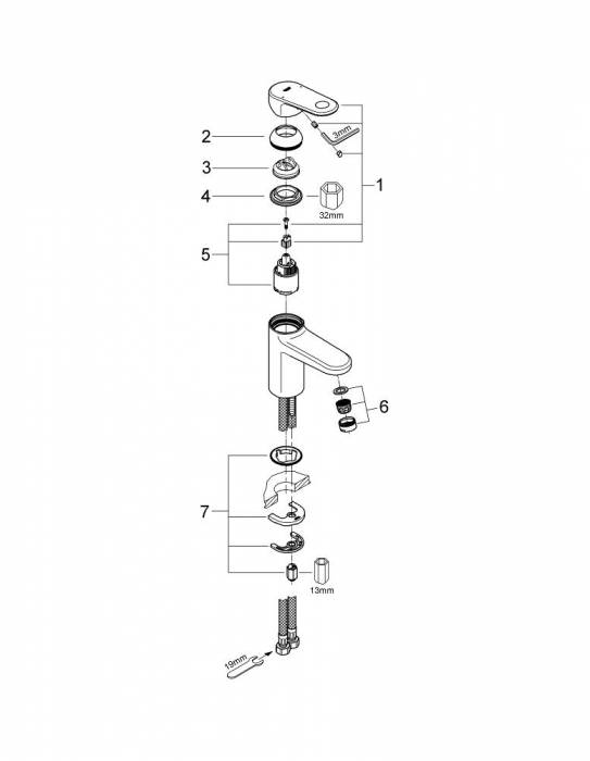 Смеситель для раковины GROHE Europlus II 33163002. Фото