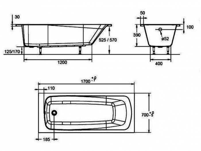 Ванна акриловая Jacob Delafon Patio 170х70 E6812RU-CP. Фото