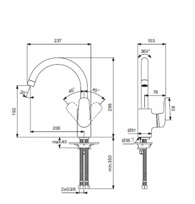 Смеситель для кухни IDEAL STANDARD Ceraflex B1727AA. Фото