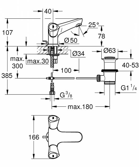 Смеситель для раковины GROHE Costa S 21255001. Фото