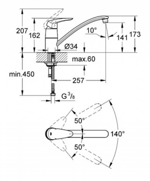 Смеситель для мойки GROHE Eurodisc 33770001. Фото