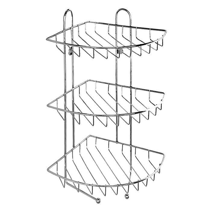 Полка трехъярусная угловая с крючками проволока стальная 10 Milardo 110WC30M44 для ванной комнаты. Фото