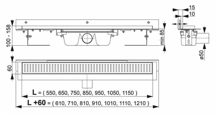 Водоотводящий желоб ALCAPLAST Flexible APZ4-750. Фото