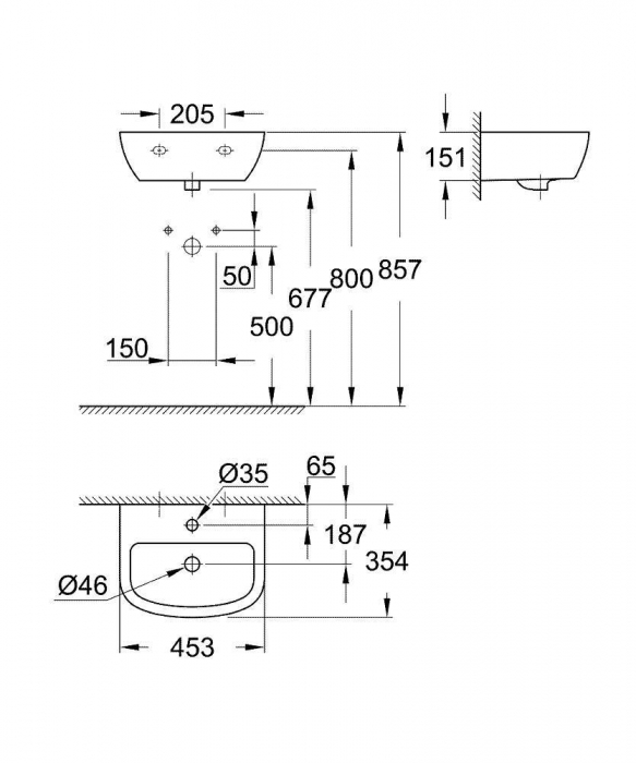 Раковина подвесная GROHE Bau Ceramic 45х35 39424000. Фото