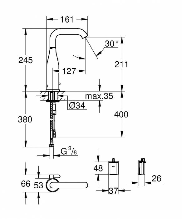 GROHE 36445000 Essence E Инфракрасная электроника для раковины со смешиванием, 6V литиевая батарейка. Фото