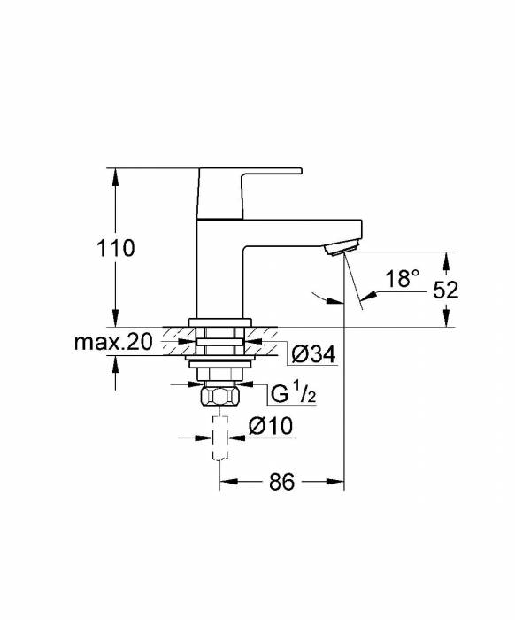 GROHE 23137000 Eurocube Вертикальный вентиль. Фото