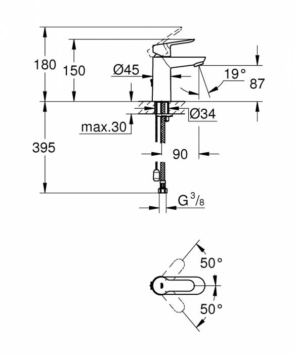 Смеситель для раковины GROHE BauEdge 23329000. Фото