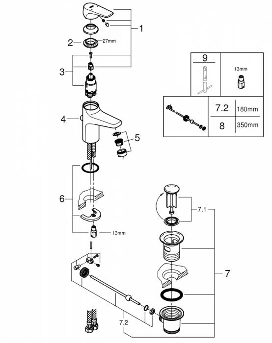 GROHE 23751000 BauFlow Смеситель для раковины со сливным гарнитуром, S-Size. Фото