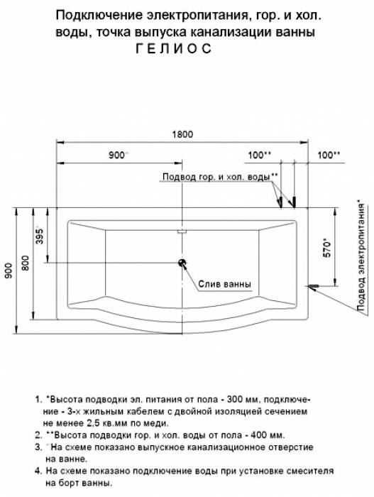 Ванна АКВАТЕК Гелиос 180х90 с гидромассажем. Фото