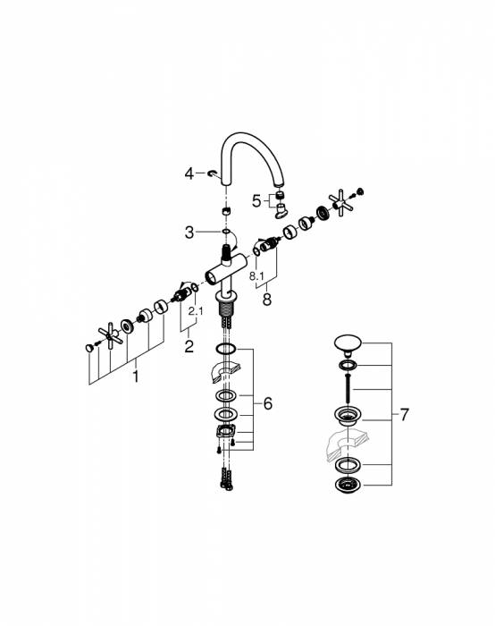 GROHE 21044AL3 Atrio New Смеситель двухвентильный для раковины на 1 отверстие, для свободностоящих раковин, крестобразные ручки, размер XL, Графит. Фото