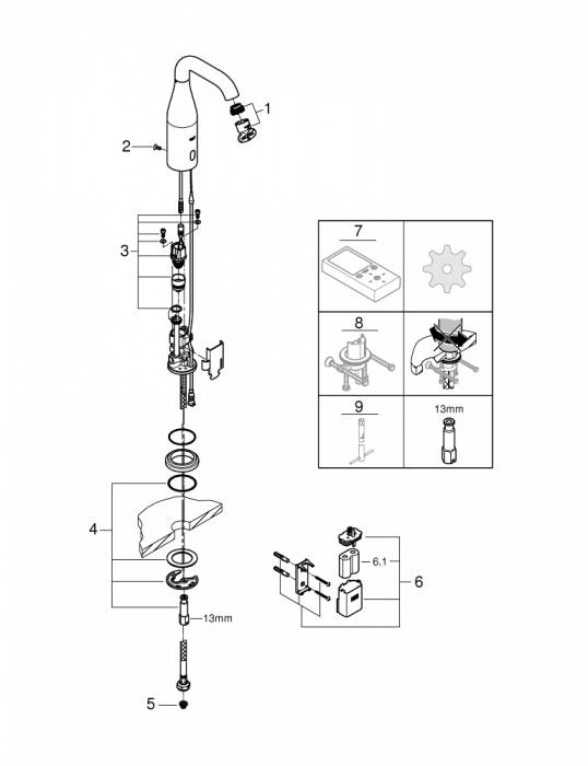 GROHE 36446000 Essence E Инфракрасная электроника для раковины без смешивания, 6V литиевая батарейка. Фото