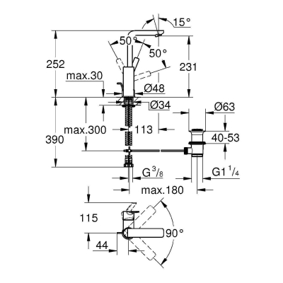 GROHE 23296DC1 Lineare New Смеситель однорычажный для раковины, высокий излив, со сливным гарнитуром. Фото