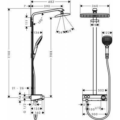 Душевая система HANSGROHE Raindance Select E 360 Showerpipe EcoSmart 27287400. Фото