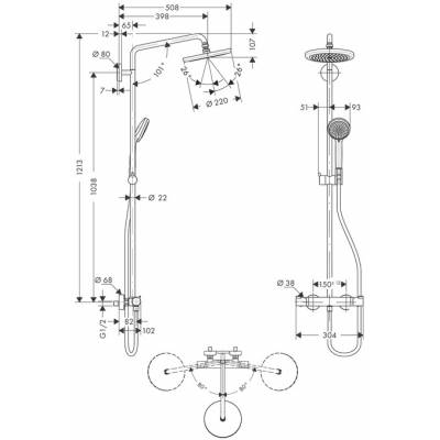 Душевая система HANSGROHE Croma 220 Showerpipe 27185000. Фото