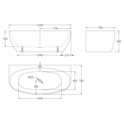 Ванна акриловая пристенная BELBAGNO BB83-1500-W0. Фото