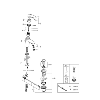 Eurostyle 2015 Solid Смеситель для раковины со сливным гарнитуром, S-Size, с GROHE 23709003 SilkMove® ES с энергосберегающей функцией (подача холодной воды при центральном положении рычага). Фото