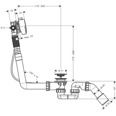 Слив-перелив для ванны Hansgrohe Exafill S 58113000. Фото